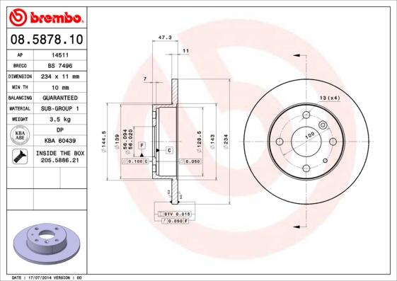 Brembo 08.5878.10 - Disque de frein cwaw.fr