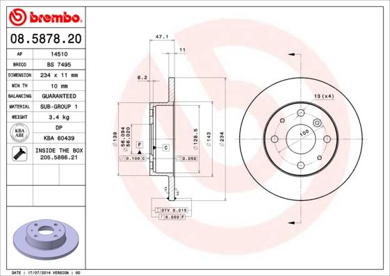 Brembo 08.5878.20 - Disque de frein cwaw.fr