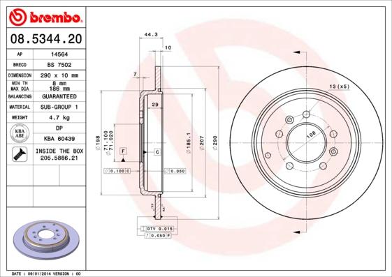 Brembo 08.5344.20 - Disque de frein cwaw.fr