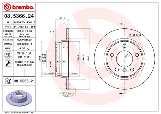 Brembo 08.5366.21 - Disque de frein cwaw.fr