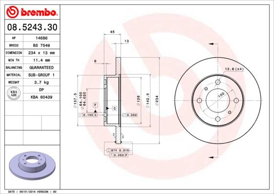 Brembo 08.5243.30 - Disque de frein cwaw.fr