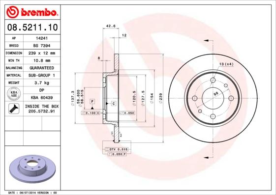 Brembo 08.5211.10 - Disque de frein cwaw.fr