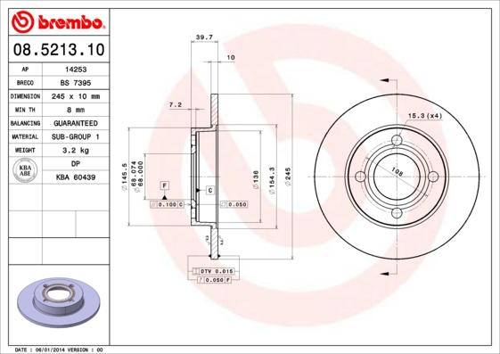 Brembo 08.5213.10 - Disque de frein cwaw.fr