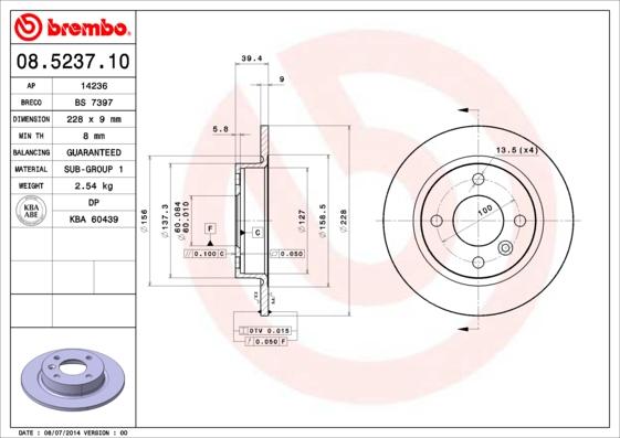 Brembo 08.5237.10 - Disque de frein cwaw.fr