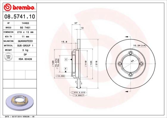 Brembo 08.5741.10 - Disque de frein cwaw.fr