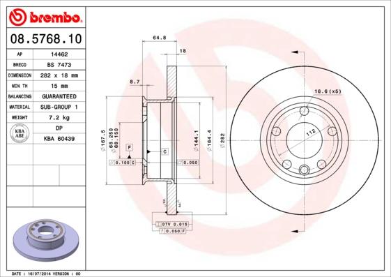 Brembo 08.5768.10 - Disque de frein cwaw.fr