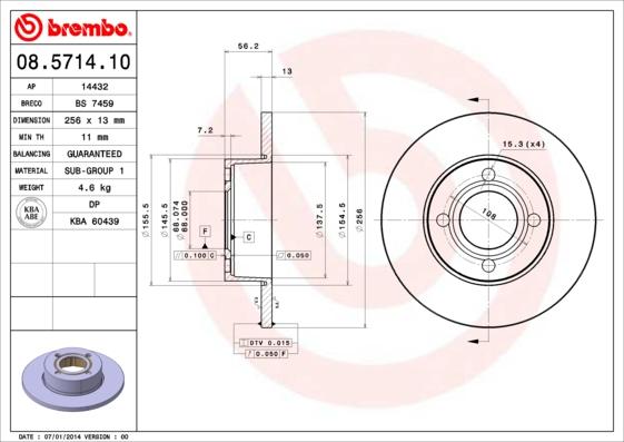 Brembo 08.5714.10 - Disque de frein cwaw.fr