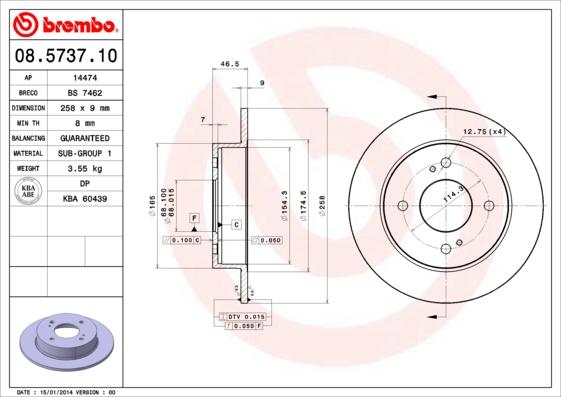 Brembo 08.5737.10 - Disque de frein cwaw.fr