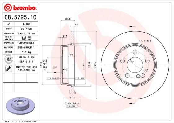 Brembo 08.5725.10 - Disque de frein cwaw.fr