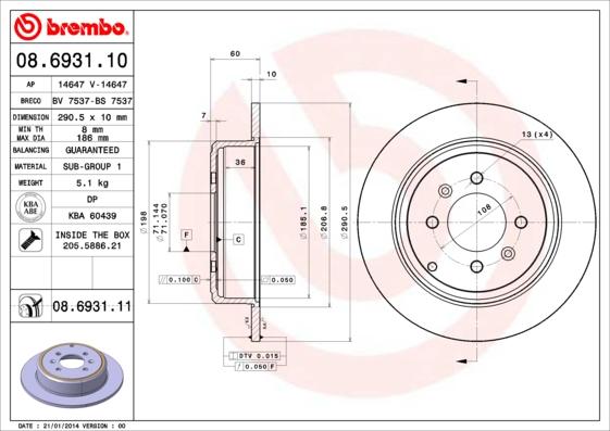 Brembo 08.6931.10 - Disque de frein cwaw.fr