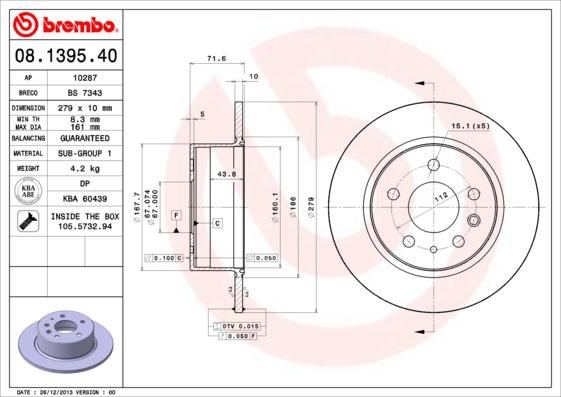 Brembo 08.1395.40 - Disque de frein cwaw.fr