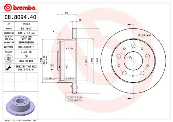 Brembo 08.8094.40 - Disque de frein cwaw.fr