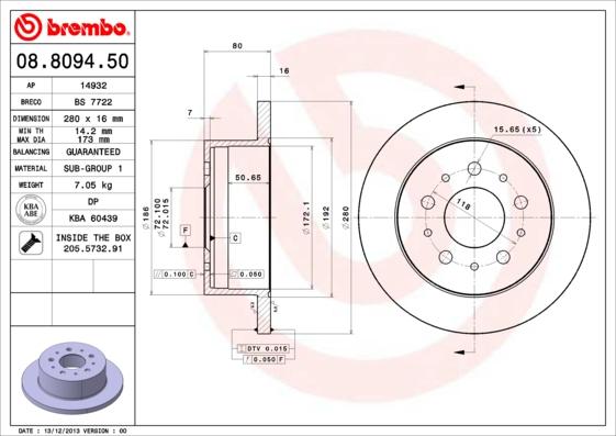 Brembo 08.8094.50 - Disque de frein cwaw.fr