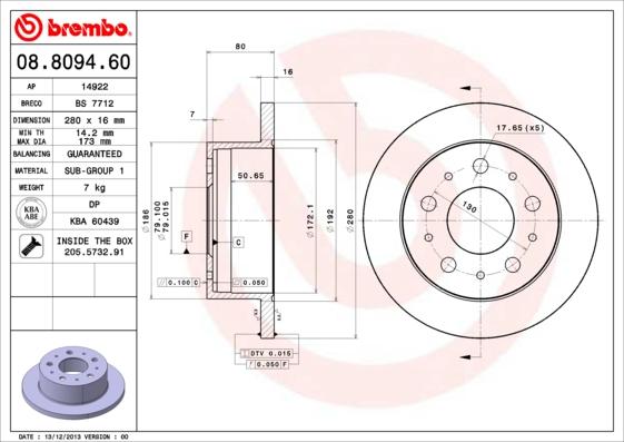 Brembo 08.8094.60 - Disque de frein cwaw.fr