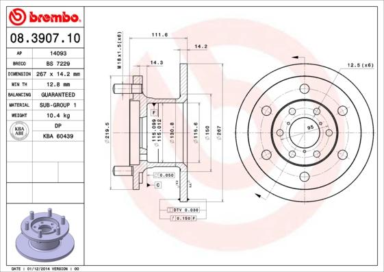 Brembo 08.3907.10 - Disque de frein cwaw.fr