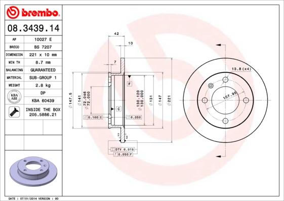 Brembo 08.3439.14 - Disque de frein cwaw.fr