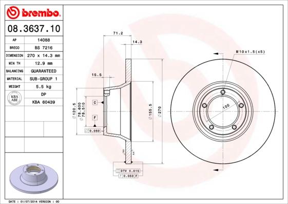 Brembo 08.3637.10 - Disque de frein cwaw.fr