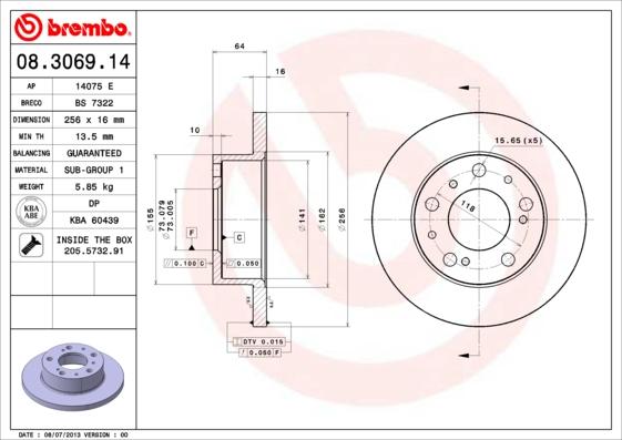 Brembo 08.3069.14 - Disque de frein cwaw.fr