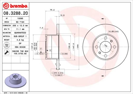 Brembo 08.3288.20 - Disque de frein cwaw.fr