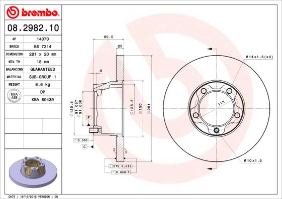 Brembo 08.2982.10 - Disque de frein cwaw.fr