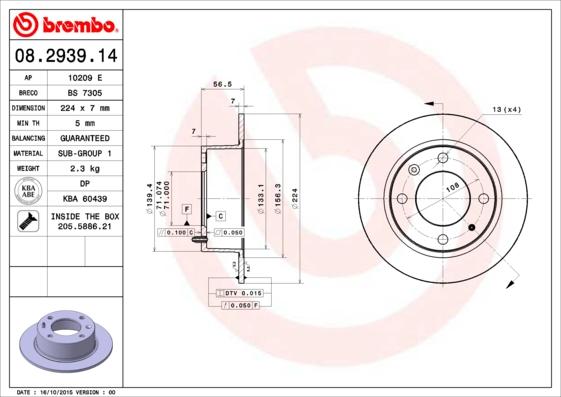 Brembo 08.2939.14 - Disque de frein cwaw.fr