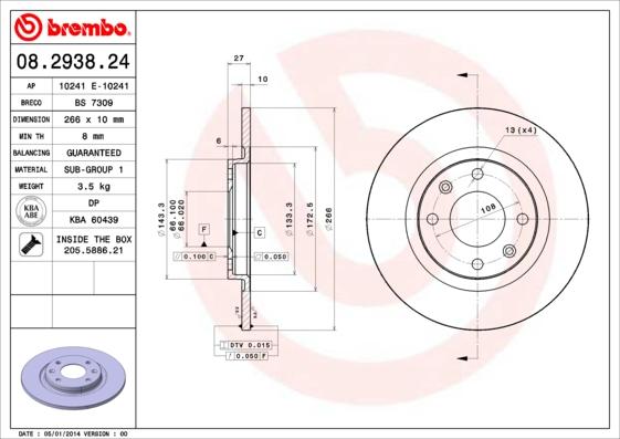 Brembo 08.2938.24 - Disque de frein cwaw.fr