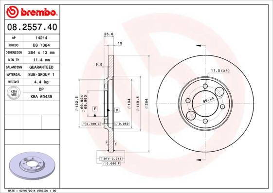 Brembo 08.2557.40 - Disque de frein cwaw.fr