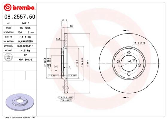 Brembo 08.2557.50 - Disque de frein cwaw.fr