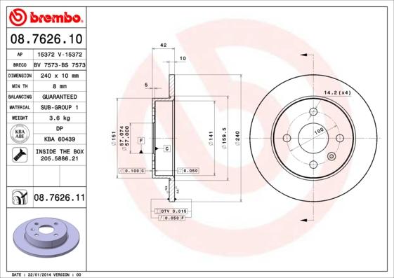 Brembo 08.7626.10 - Disque de frein cwaw.fr