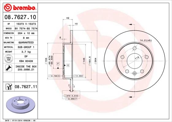 Brembo 08.7627.10 - Disque de frein cwaw.fr