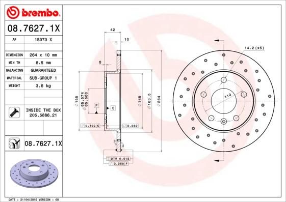 Brembo 08.7627.1X - Disque de frein cwaw.fr