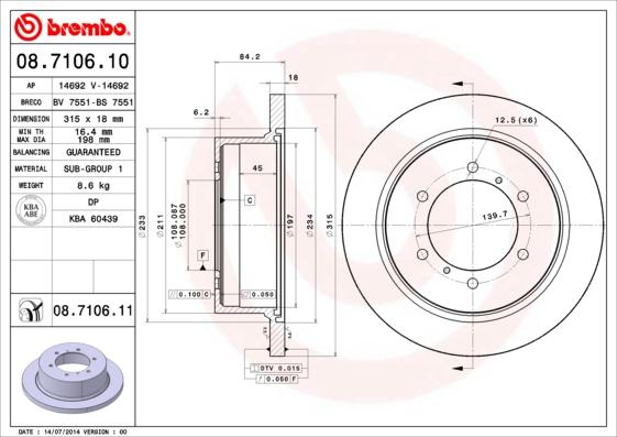 Brembo 08.7106.10 - Disque de frein cwaw.fr