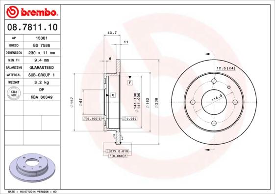 Brembo 08.7811.10 - Disque de frein cwaw.fr