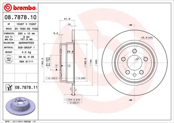 Brembo 08.7878.10 - Disque de frein cwaw.fr