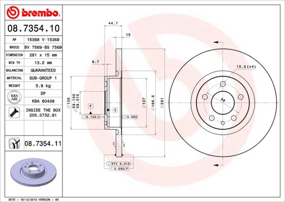 Brembo 08.7354.11 - Disque de frein cwaw.fr