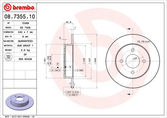 Brembo 08.7355.10 - Disque de frein cwaw.fr