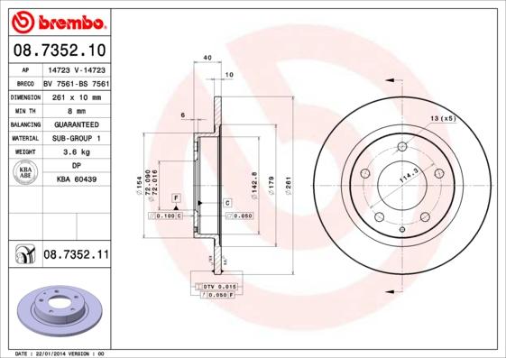 Brembo 08.7352.10 - Disque de frein cwaw.fr