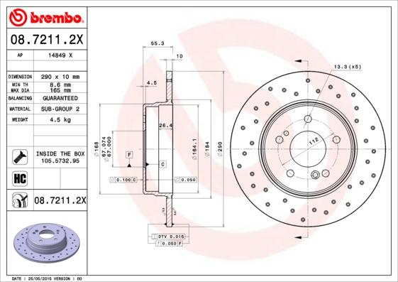 Brembo 08.7211.2X - Disque de frein cwaw.fr