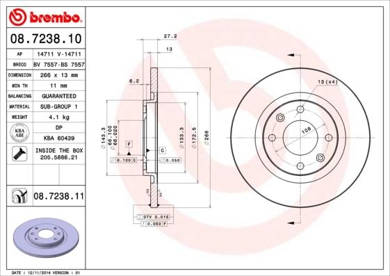 Brembo 08.7238.10 - Disque de frein cwaw.fr