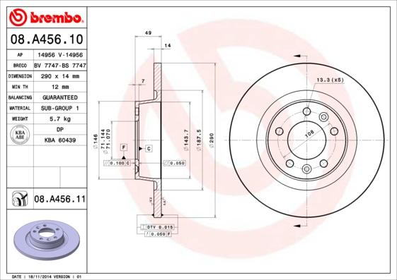 Brembo 08.A456.10 - Disque de frein cwaw.fr