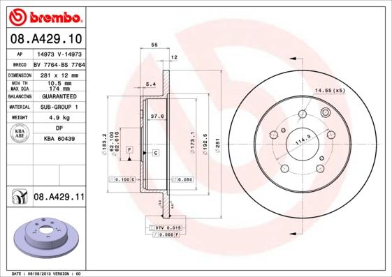 Brembo 08.A429.10 - Disque de frein cwaw.fr