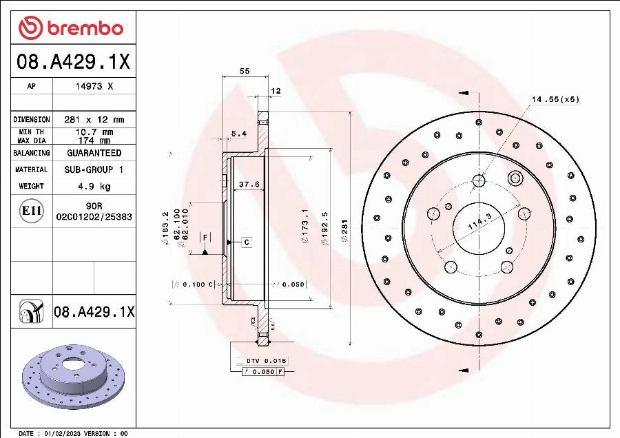 Brembo 08.A429.1X - Disque de frein cwaw.fr