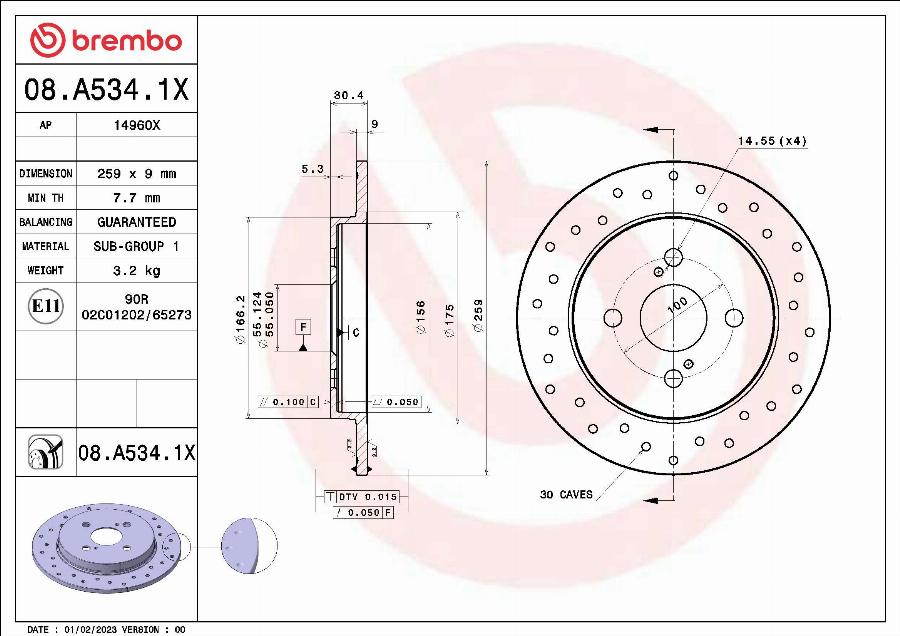 Brembo 08.A534.1X - Disque de frein cwaw.fr