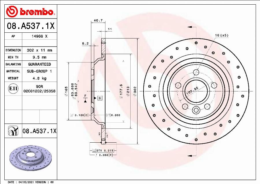 Brembo 08.A537.1X - Disque de frein cwaw.fr