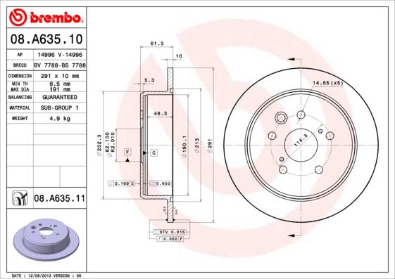 Brembo 08.A635.10 - Disque de frein cwaw.fr