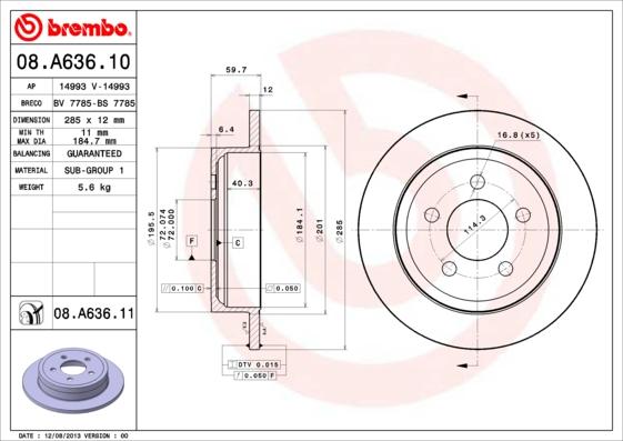 Brembo 08.A636.10 - Disque de frein cwaw.fr