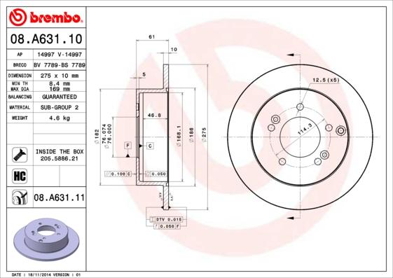 Brembo 08.A631.10 - Disque de frein cwaw.fr