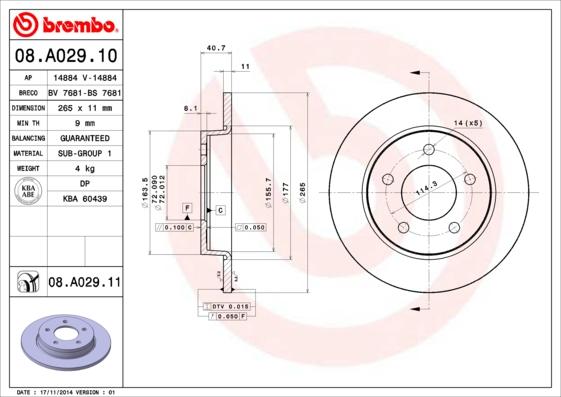 Brembo 08.A029.10 - Disque de frein cwaw.fr