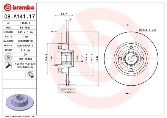 Brembo 08.A141.17 - Disque de frein cwaw.fr