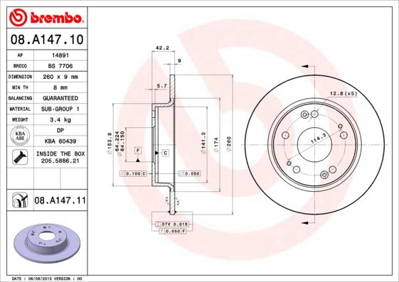 Brembo 08.A147.10 - Disque de frein cwaw.fr